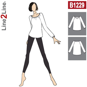 Line2Line snitmønster - B1229 Raglan bluse med elastik